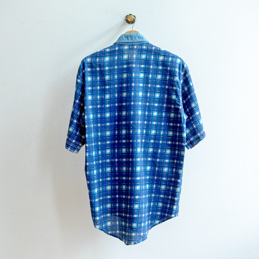 tweedehands blauw en wit geruit hemd