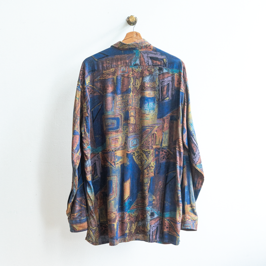 dark blue '90s multi colored vintage shirt abstract pattern