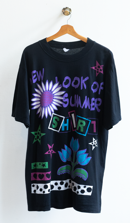 80s Oversized graphic T-Shirt Dress in Black and Purple for summer.