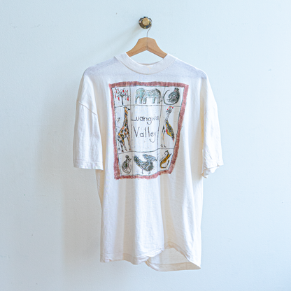 Lungwa Valley light beige fall vintage shirt with graphic print of african animals