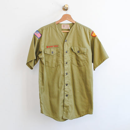 khaki boy scouts of america vintage shirt with red logo embroidery on right chest