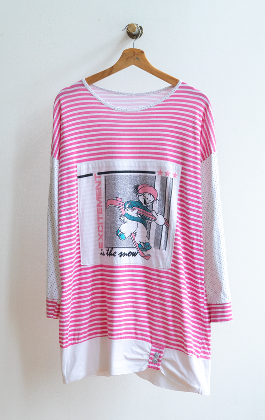 pyjamashirt 80s fresh vintage white pink striped