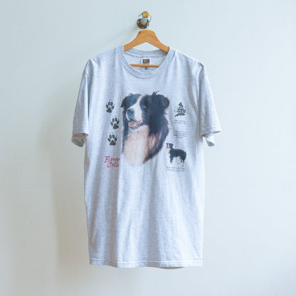 secondhand grey tshirt with great britain and border collie graphic