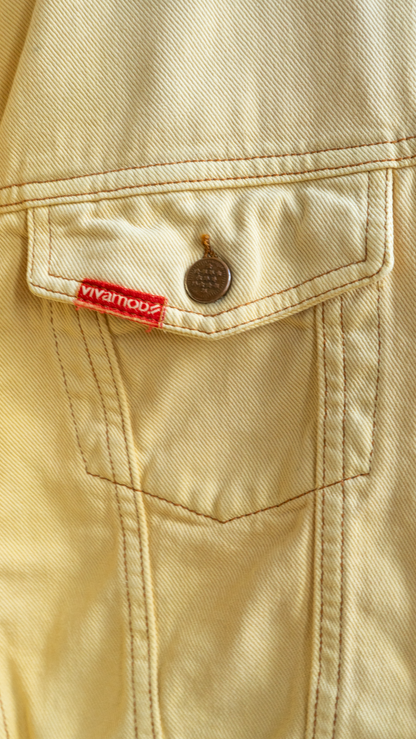 jaren 90 gele jeansjas detail borstzak