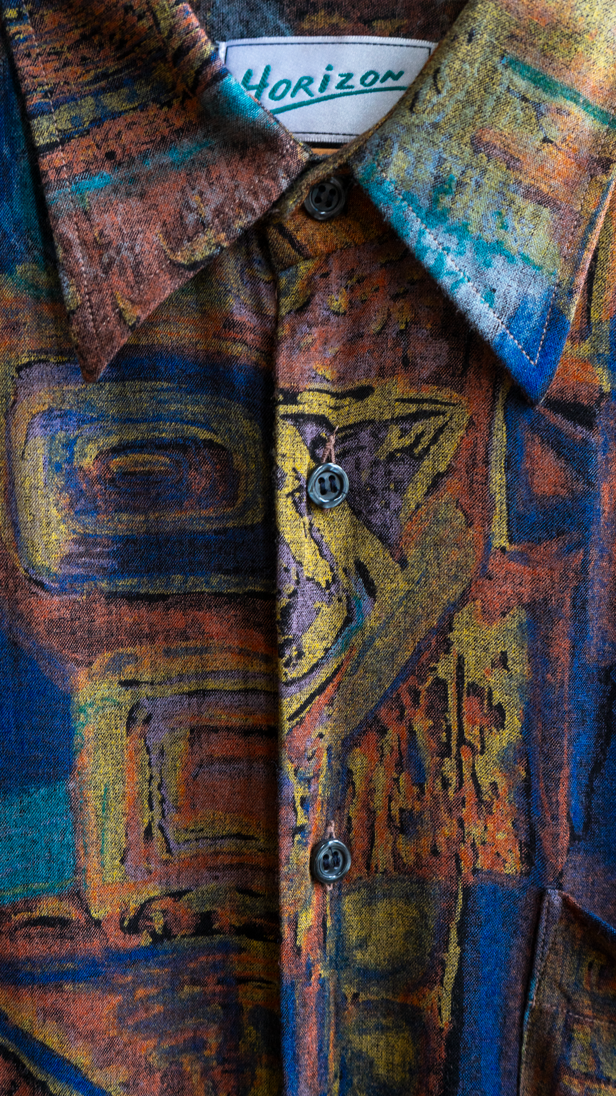 dark blue 90s vintage shirt in viscose fabric from the brand horizon