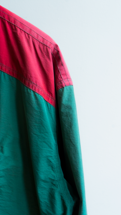 detail of 80s raincoat green and red