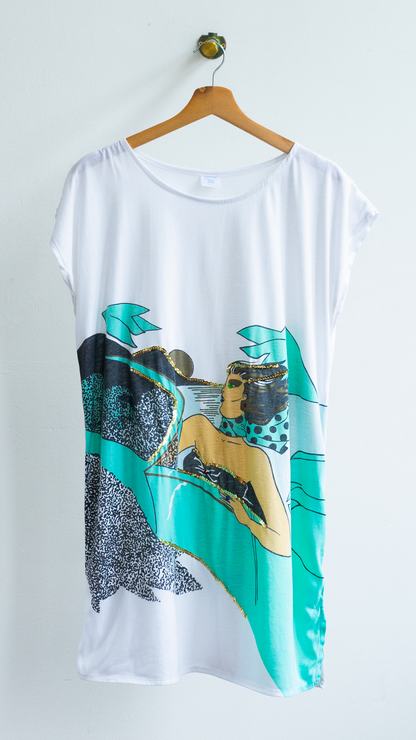 tweedehands wit groen zwart oversized nachtt-shirt