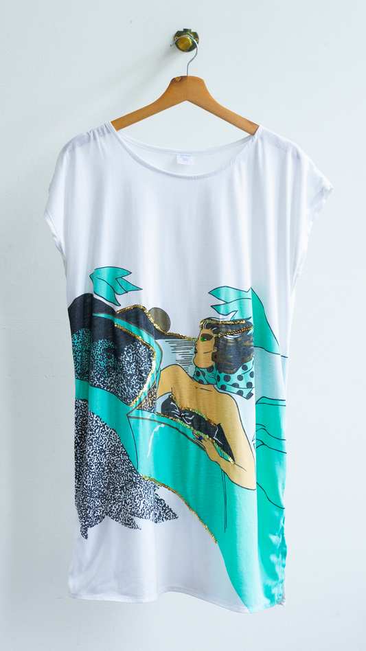 tweedehands wit groen zwart oversized nachtt-shirt