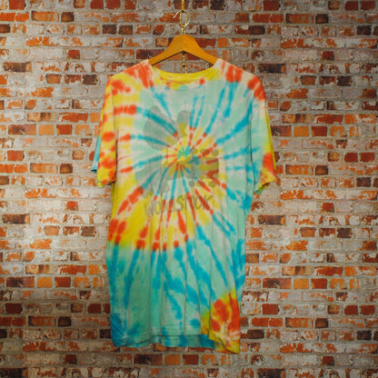 vintage woodstock tie dye tshirt in blauw geel en oranje