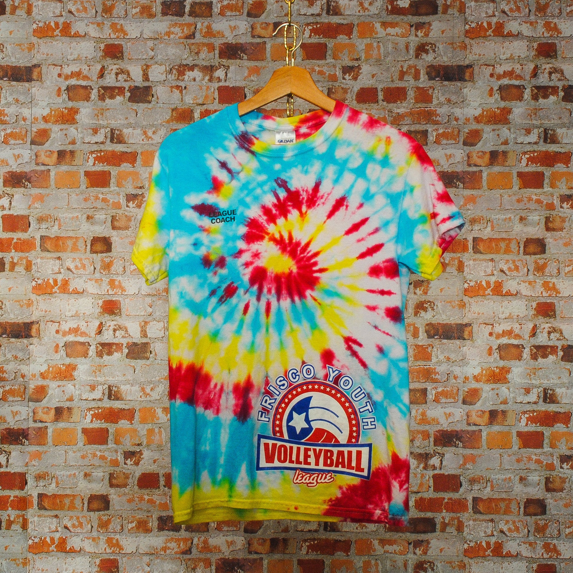 tweedehands-tie-dye-tshirt-van-frisco-youth-volleyball-league-coach-shirt